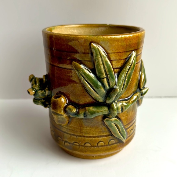 VTG Tree Frog Lucky Bamboo Art Pottery Vase Planter Majolica Ceramic - Picture 10 of 10